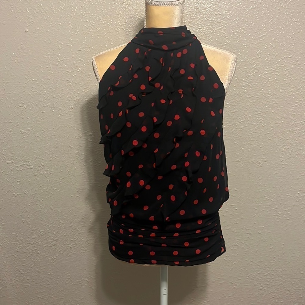Maurices Black and Red‎ Polka Dot Tie Neck Blouse Size M